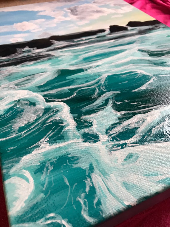 Towards the Light : Original A3 Acrylic Seascape Painting on A3