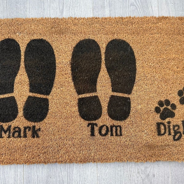 Family Footprints Personalised Coir Door Mat, home decor, new home, family gift, unique present, doormat, family name, anniversary gift