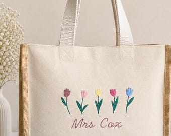 Embroidered Teacher Tote Bag - Medium | Teacher Gift | End of Year Gift