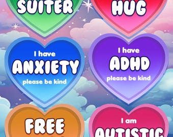 Heart Badge - Social/mental/disability/Info/Identity, Custom Badge and color options!! - Furry/ Fursuit/ Fursona/ Cosplay/