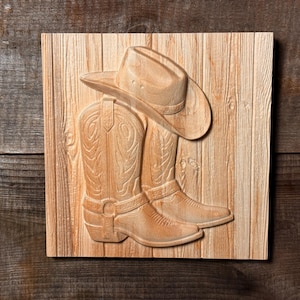 Rustic Western Boots & Hat Sign - Carved Wooden Home Decor