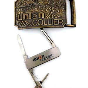 Hebilla de cinturón VTG Union 76 Collier de latón + multiherramienta/navaja multiusos de bolsillo de acero inoxidable