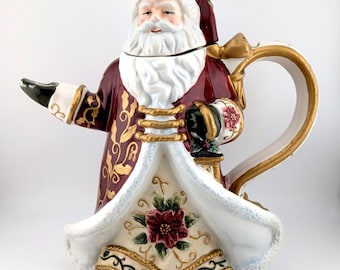 Vintage Florida Marketplace Santa Teapot Pitcher Coffee Pot Ceramic Hand-Painted
