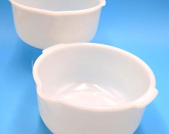 2-VTG Glasbake Milk Glass Mixing Bowls for Sunbeam Mixmaster: 9"&9.25" - *READ*