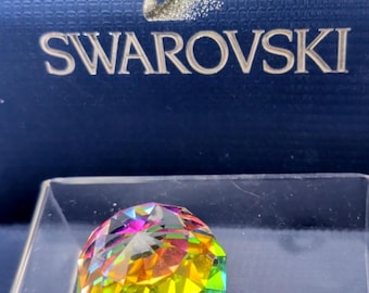 VTG Swarovski K9Crystal Vitrail Medium Round Prismatic Paperweight Rainbow Facet