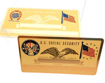 2-VTG 70s Brass Metal Blank US Social Security Card Engraving Plate BPOE/Clover