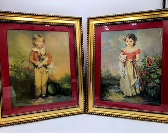 VTG Arthur Davis Boy With Puppy-Master Simpson Jane Freeman Girl With Kitten Chums