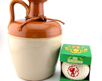 Vtg 1982 Old St Andrews Scotch Whisky Mini Golf Ball Decanter and Fisher Monks Whisky Jug