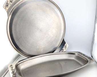 Lot of 2 - VTG 1979 DuraWare Heavy Duty Commercial 18/8 Stainless Serving Trays 12"&14"