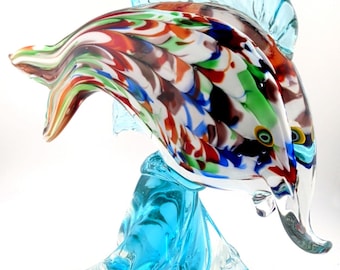 VTG Sommerso Murano Style Tutti Frutti Italian Art Glass Fish Sculpture **READ**