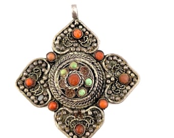 VTG Spiritual Tibetan Ghau Prayer Box Pendant Nepal TurquoiseCoral Sterling READ