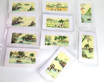 10 - Fine Cloth Paintings Viet Nam Vietnam Scenes Note Cards Boats Rice Paddies