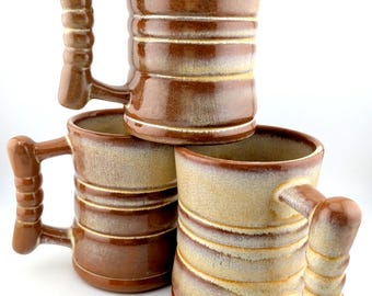 3 VTG Frankoma Plainsman C3 Desert Gold/Brn 4" Coffee/Tea Mugs, No Chips/Cracks