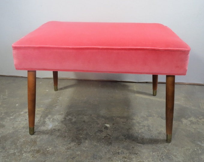 Pink Velvet Stool With Vintage Midcentury Legs Etsy