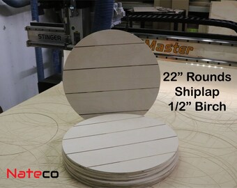 8 Pack of 22" Rounds 1/2" Unfinished Shiplap (Faux) Wooden Circles - Birch plywood -With/Without Holes / DIY sign