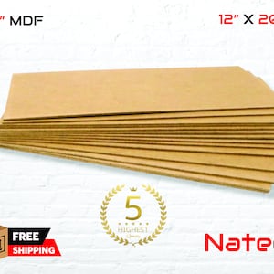 May include: A stack of 1/4" MDF boards, each measuring 12" x 20". The boards are a light brown color and are stacked neatly. The text "1/4" MDF" and "12" X 20"" are visible. The brand name "Nateco" is also visible.