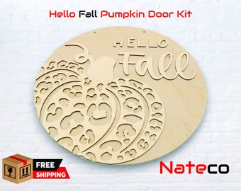 18" Hello Fall Pumpkin Door Hanger Kit - Unfinished - Paint Party - DIY