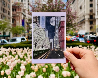 New York City Print Postcard - Park Avenue, NYC Postcard, New York Aquarelle, Œuvre originale