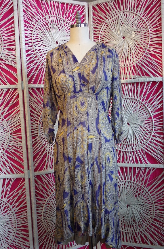 Vintage Sheer Paisley Print Dress