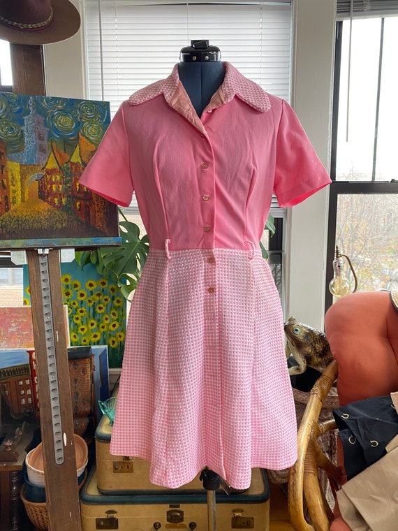 Vintage Homemade Pink Checkered Dress - image 1