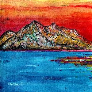 Goatfell Isle of Arran, Scotland, watercolour art, print of an original piece, bespoke painting, independent artist