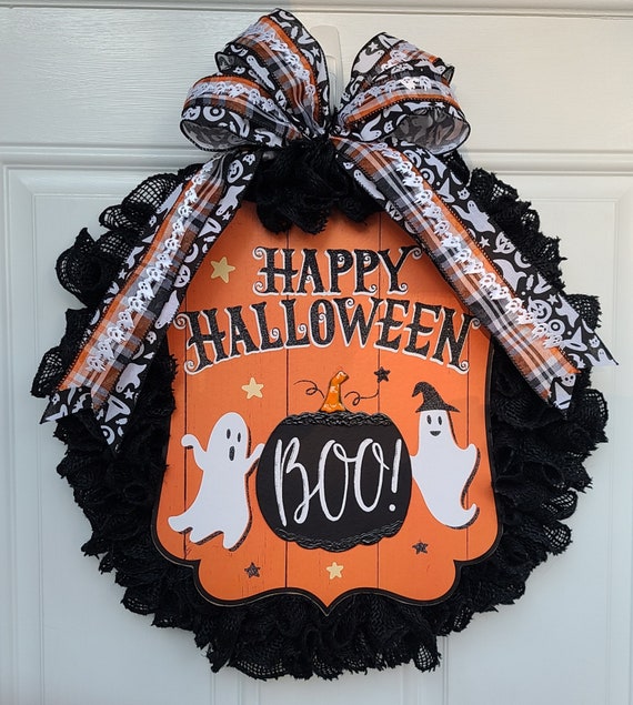 Happy Halloween Wreath; Ghosts; BOO; Halloween decor; Halloween; Fall front door