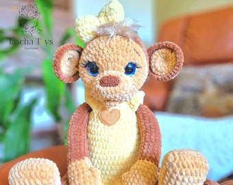 Monkey cuddly toy large with dress and bow /Amigurumi monkey plush toy crocheted