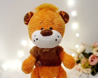 Plush tiger cuddly toy crocheted, tiger toy, plush tiger, tiger crocheted 30cm big, stuffed animal tiger