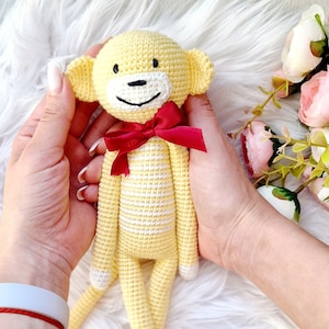 Handmade cuddly toy monkey crocheted Amigirumi stuffed toy monkey with long legs cuddly monkey, stuffed monkey doll wild animal monkey gift