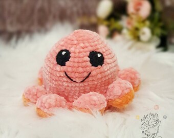 Pulpo reversible de hilo de felpa con ojos de punto hecho a mano