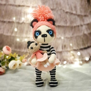 Panda doll Loulou crocheted, Panda handmade, Cuddly doll Panda