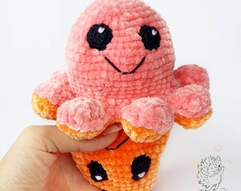 Pulpo reversible de hilo de felpa con ojos de punto hecho a mano