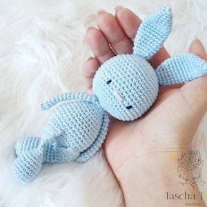 Cuddly toy rabbit, rabbit toy, soft toy rabbit crocheted in different colors, rabbit for babies and photoshoot, cuddly rabbit. Blue