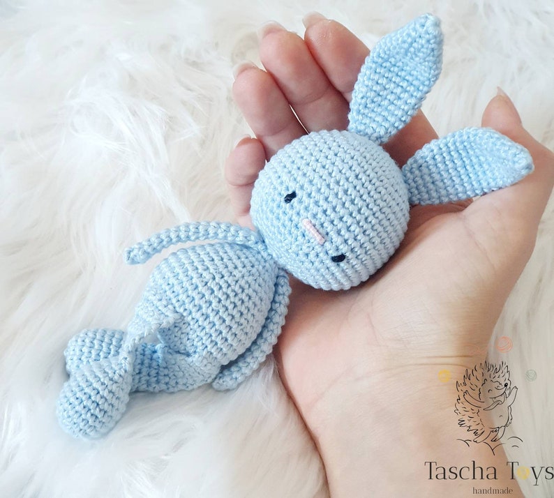 Cuddly toy rabbit, rabbit toy, soft toy rabbit crocheted in different colors, rabbit for babies and photoshoot, cuddly rabbit. Blue