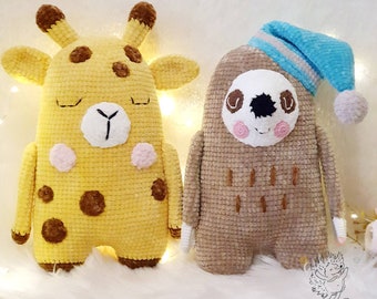 Decorative pillows children's room, pillow animals giraffe, rabbit, sloth, frog, tiger, crocheted bear, plush toys pillow toys