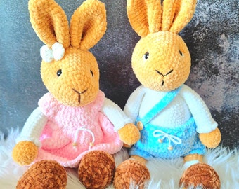 Crocheted bunny plush toy, cuddly toy bunny toy for boys and girls