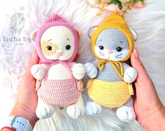 Handgehaakte kat – Amigurumi kat – Zacht knuffelbeest – Cadeau voor kinderen en baby's – Gepersonaliseerd babyspeelgoed