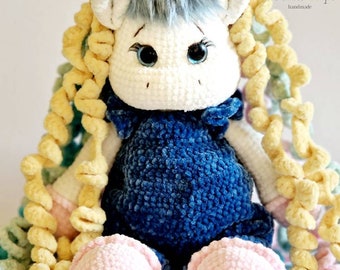 Unicorn cuddly toy, crocheted unicorn plush toy. Unicorn gift for girls rainbow