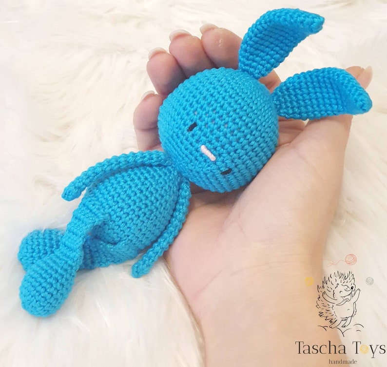 Cuddly toy rabbit, rabbit toy, soft toy rabbit crocheted in different colors, rabbit for babies and photoshoot, cuddly rabbit. Sochi Blue