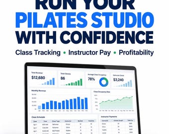Pilates Studio Spreadsheet, Profitability Dashboard, Class Attendance & Instructor Pay Tracker, Excel Template