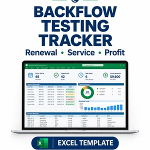 Backflow Testing Spreadsheet, Business Tracker, Excel Template