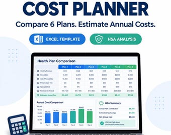 Health Insurance Comparison Spreadsheet, Excel Health Plan Cost Calculator, HSA and PPO Planner