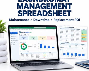 Laundromat Spreadsheet | Equipment Maintenance, Machine Downtime & Replacement ROI Dashboard