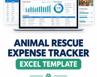 Animal Rescue Expense Tracker Excel, Foster Reimbursement & Veterinary Bill Dashboard