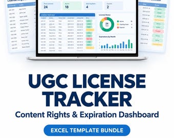 UGC License Tracker Excel Template, Content Rights & Expiration Dashboard