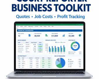 Court Reporter Spreadsheet, Quote Calculator and Profit Tracker
