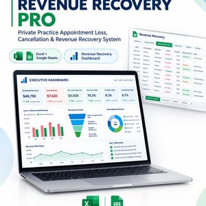 No Show Tracker Excel Spreadsheet for Private Practices, Appointment Cancellation & Revenue Recovery