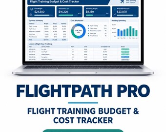 Flight Training Budget Spreadsheet, Student Pilot Cost Tracker, Excel Planner