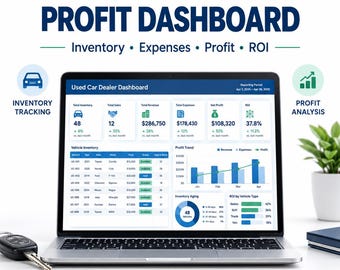 Used Car Dealer Profit Spreadsheet, Inventory and ROI Dashboard
