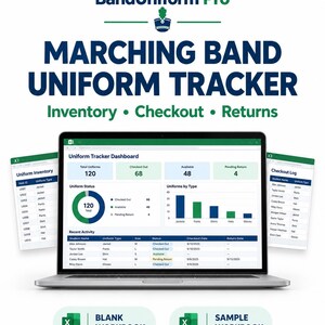 Marching Band Uniform Tracker Spreadsheet, Inventory, Checkout & Return Management Excel Bundle